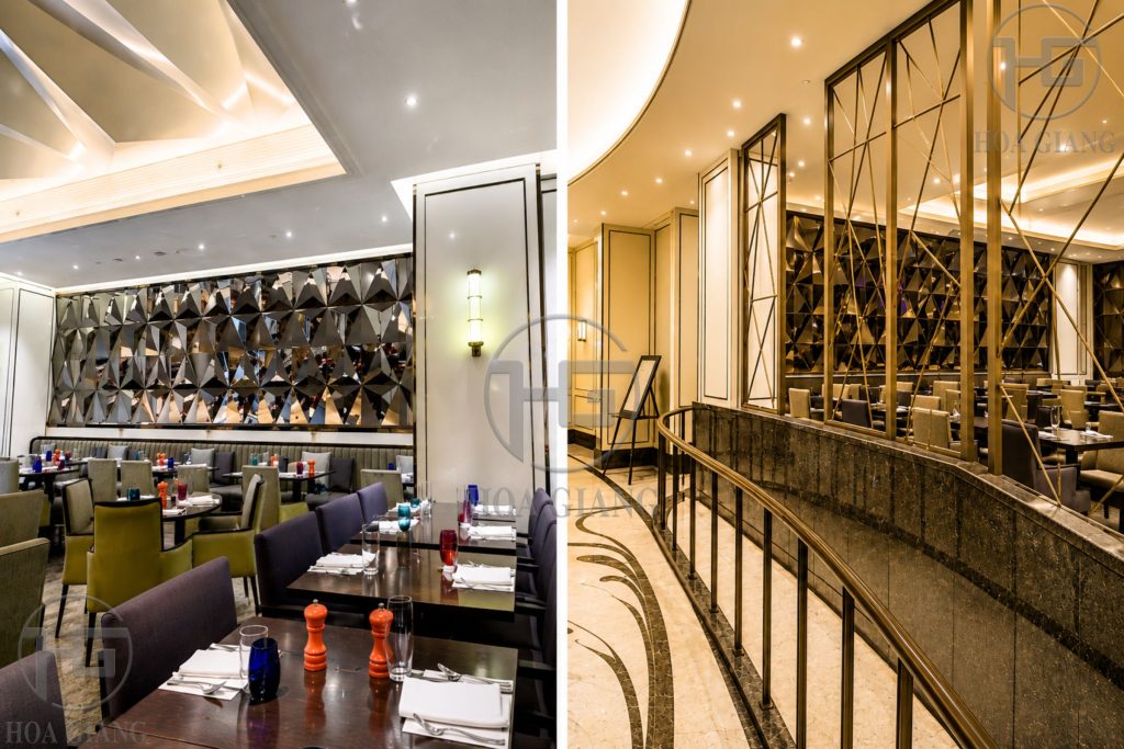 vách ngăn inox trang trí tại khách sạn Caravelle Saigon - dự án do Hoa Giang thực hiện