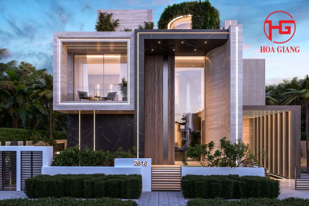 Thiết kế villa cân bằng từ nhiều vật liệu